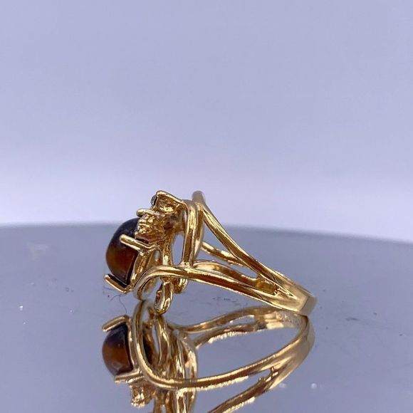 Vintage Sterling Silver Chrysoberyl Cabochon Open-Work Ring - Picture 7 of 8